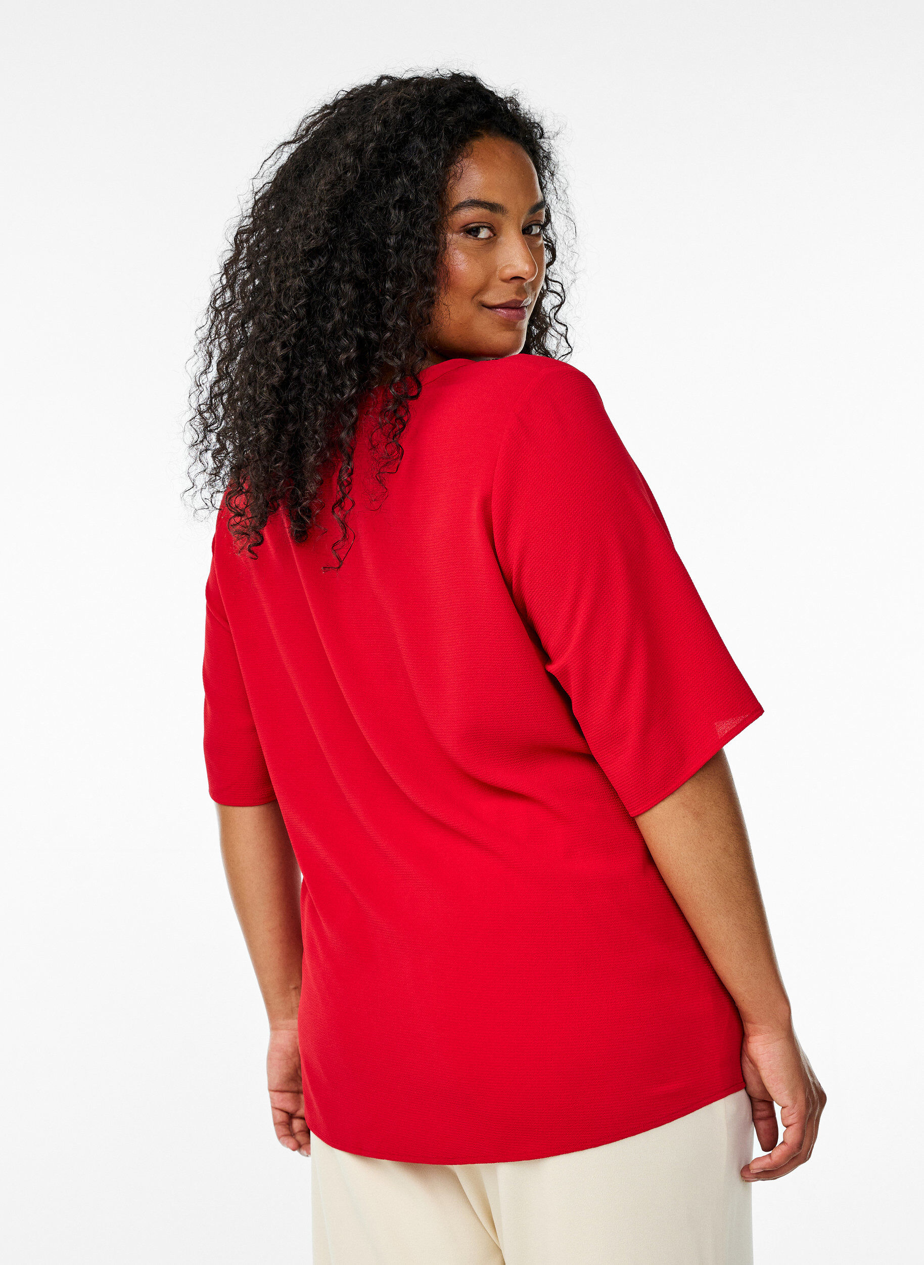 ZizziBlouse met korte mouwen en V-hals, Rood, Model image number 2