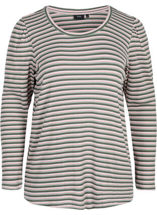 Gestreepte blouse met lange mouwen, Rosa/Green Stripe, Packshot image number 0