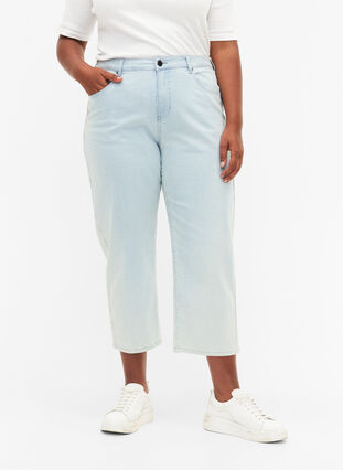 Straight jeans met enkellengte, Light Blue Stripe, Model image number 3