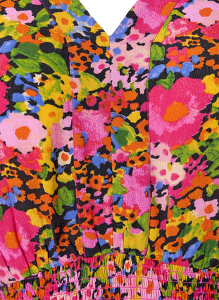 Blouse en viscose à imprimé floral et à smocks, Neon Flower Print, Packshot image number 2