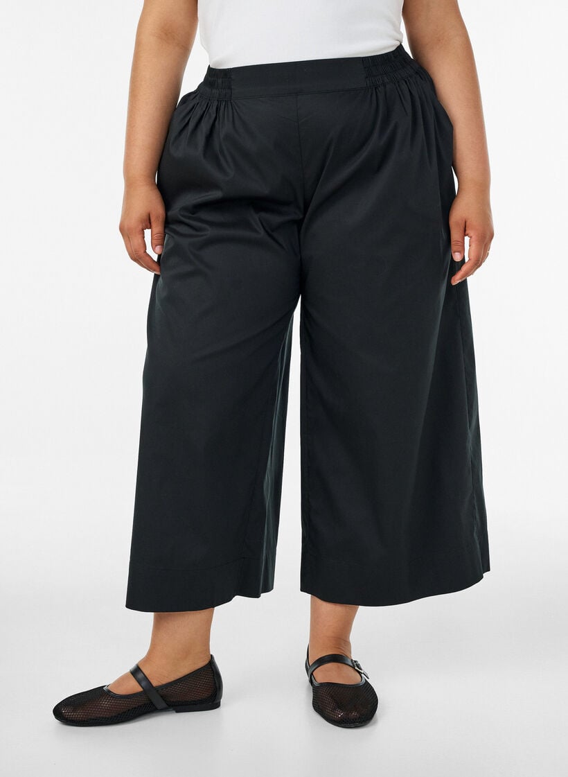 Culottes met een elastische tailleband en wijde pijpen, Zwart, Model image number 2