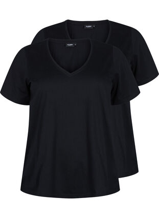 FLASH - T-shirts 2-pack à col en V, Black/Black, Packshot image number 0