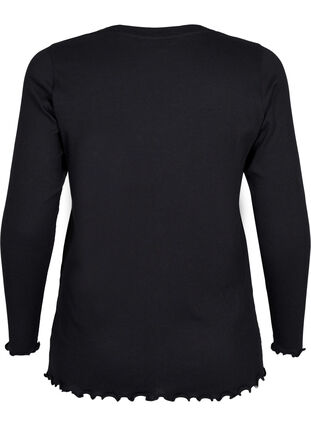 Geribde blouse met lange mouwen en een V-hals, Black, Packshot image number 1