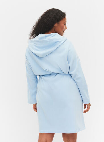 Robe de chambre avec fermeture éclair et capuche, Cashmere Blue, Model image number 1