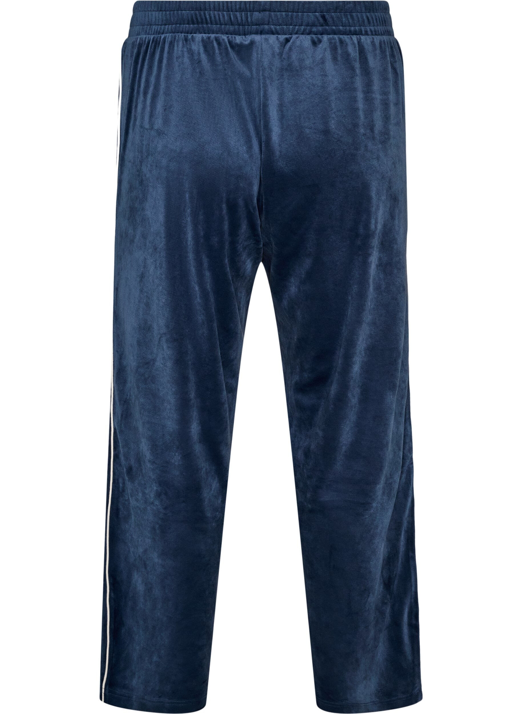 ZizziVeloursbroek met contrasterende biezen, Blauw, Packshot image number 1