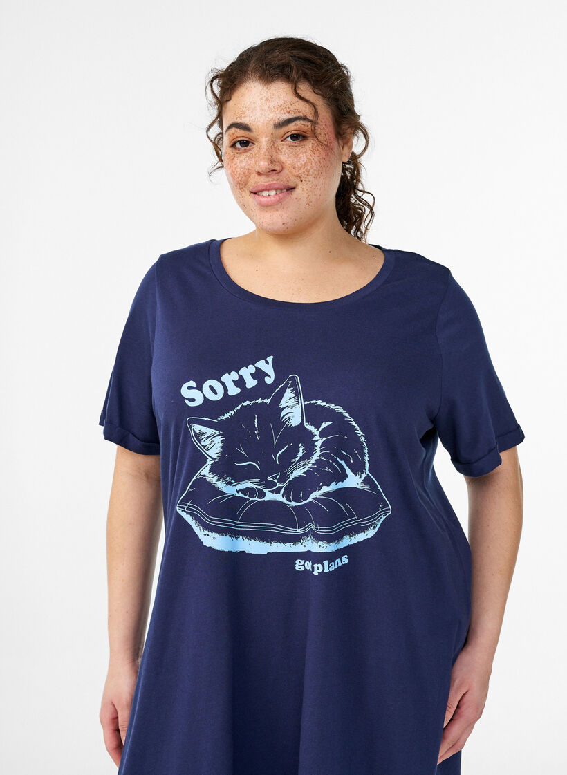 Chemise de nuit &agrave; manches courtes en coton biologique, Bleu, Model image number 2