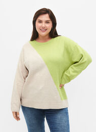 Blouse tricotée à encolure ronde et à blocs de couleurs, Tender Shoots Comb, Model