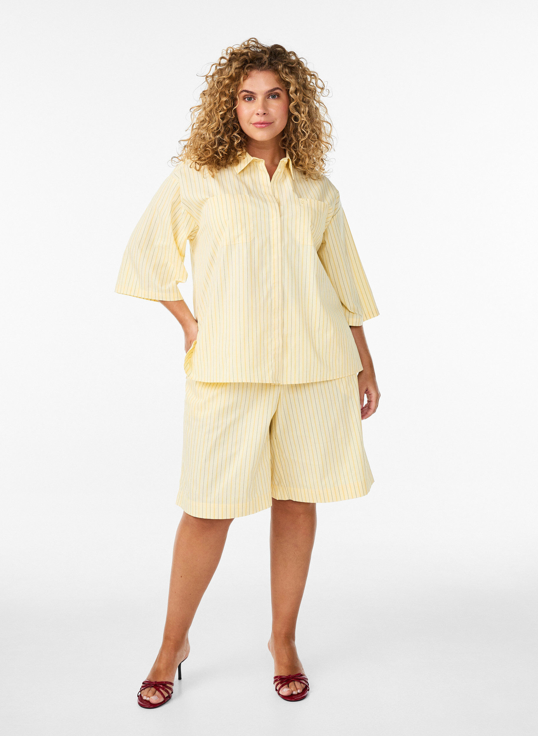 ZizziGestreepte blouse in een los pasvorm, Geel, Model image number 1