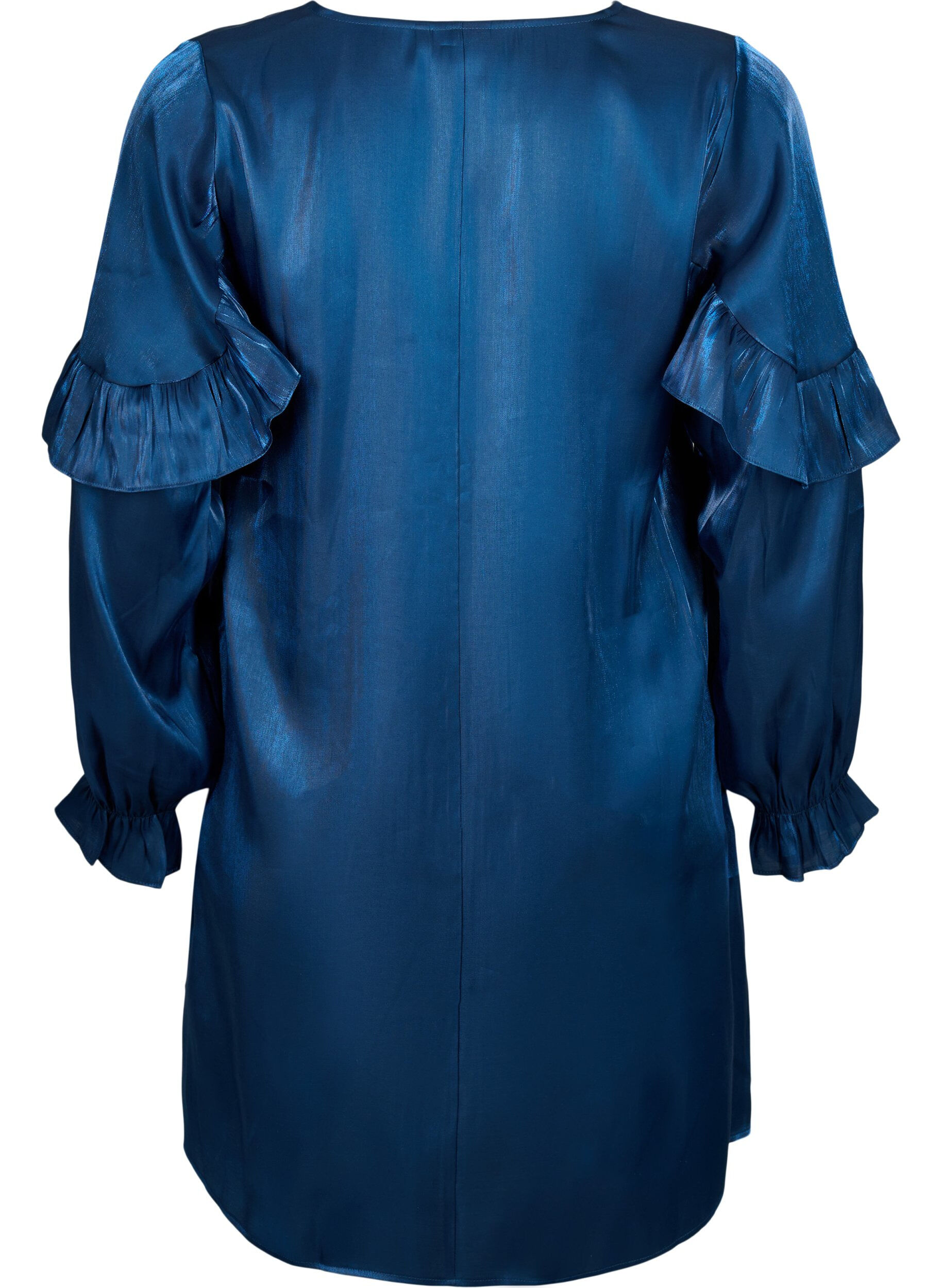 ZizziViscose jurk met V-hals en ruches, Titan, Packshot image number 1