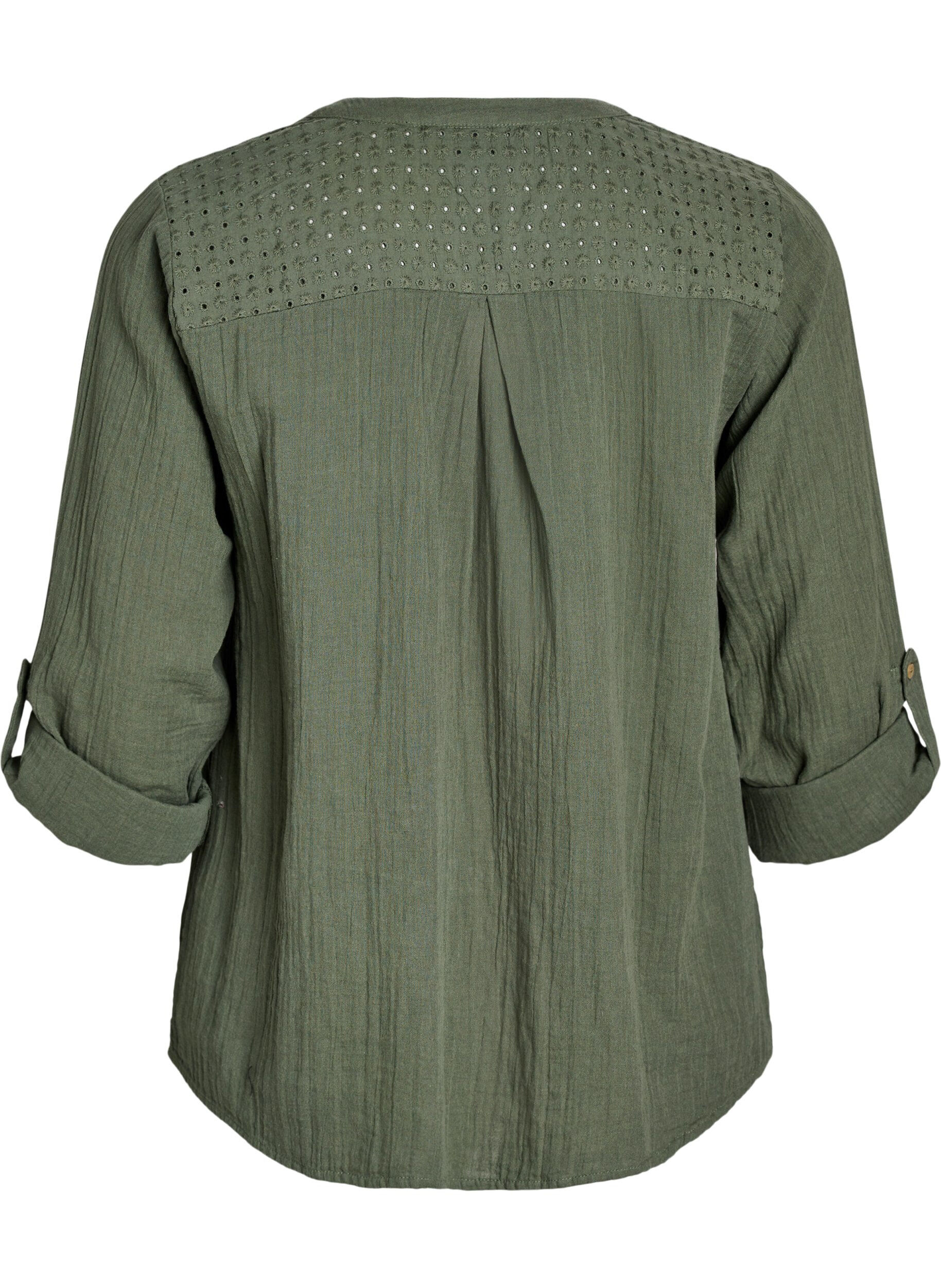 Zizzi Blouse en mousseline de coton avec broderie anglaise, Vert, Packshot image number 1