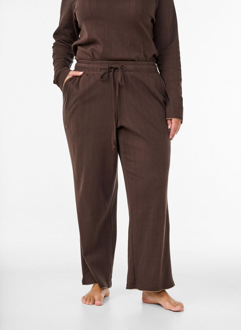 Bas de pyjama en coton biologique avec broderie ajour&eacute;e, Marron, Model image number 3