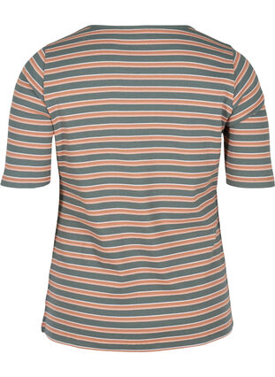 Gestreept geribbeld t-shirt in katoen, Balsam Green Stripe, Packshot image number 1