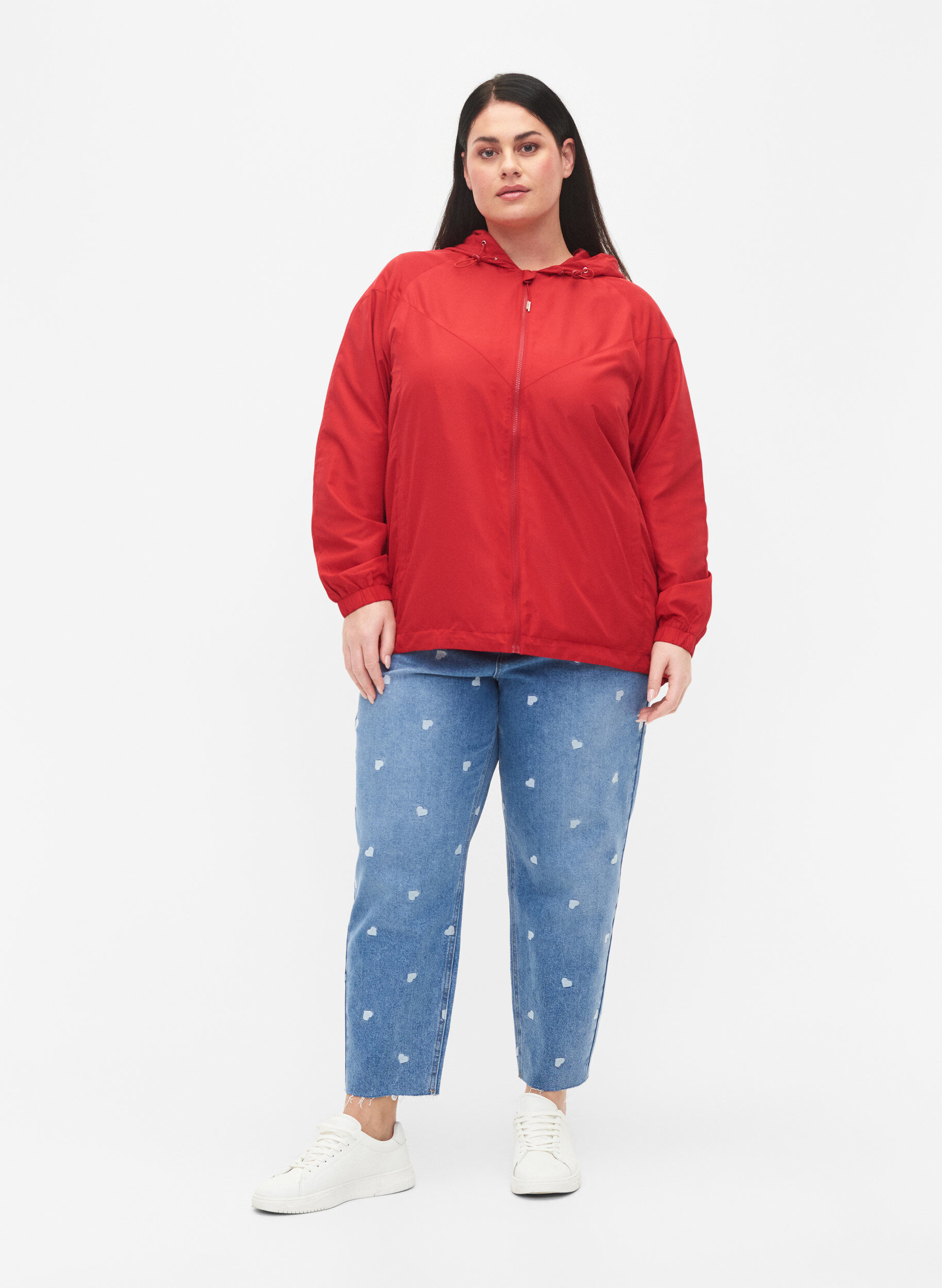 Zizzi Veste courte avec capuche et bas r&eacute;glable, Tango Red, Model image number 2