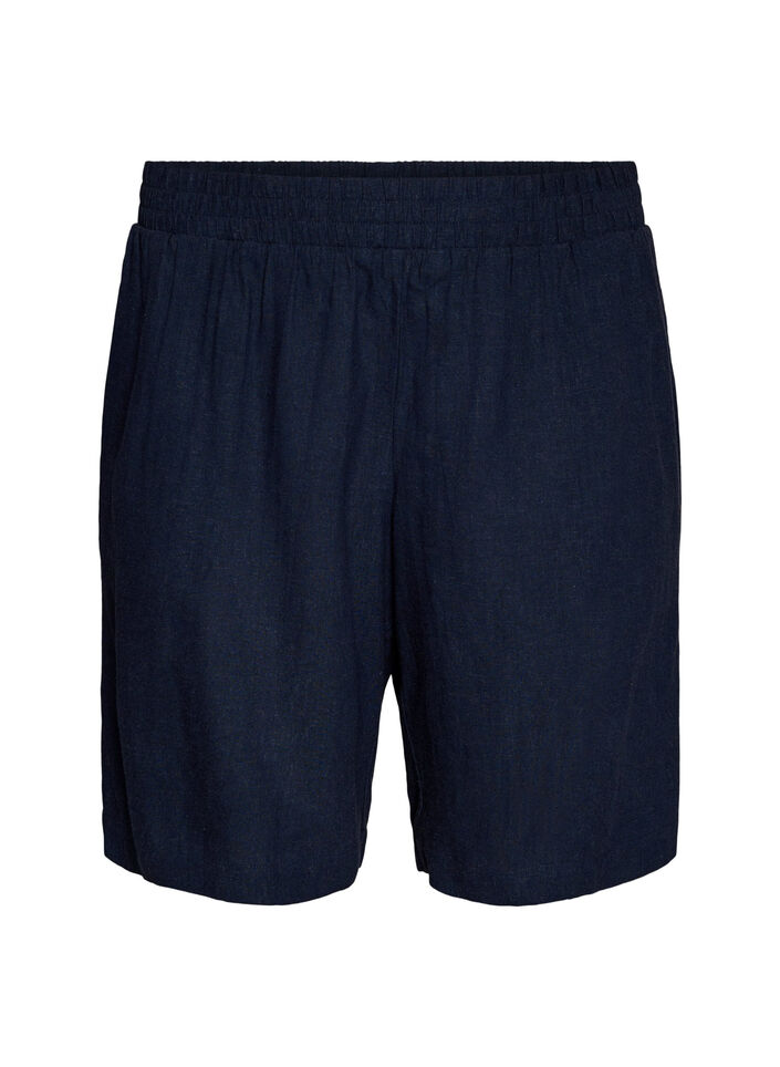 Shorts met hoge taille in linnen en viscose, Blauw, Packshot image number 0