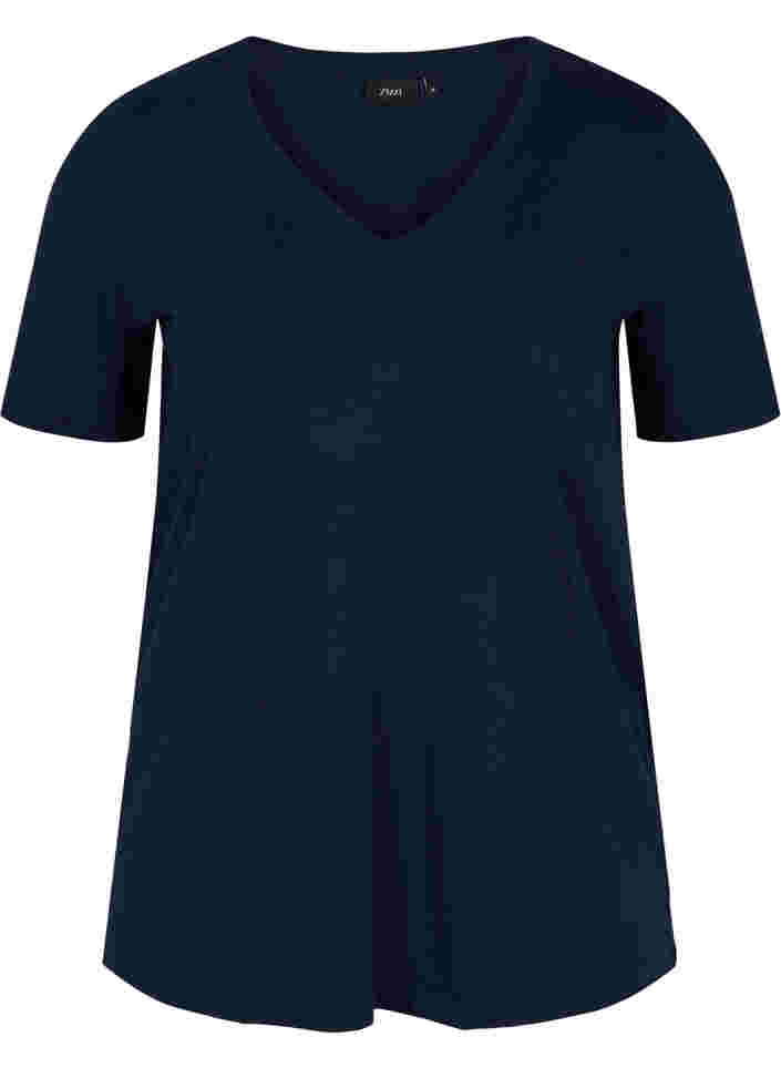 T-shirt in biologisch katoen met v-hals, Navy Blazer, Packshot image number 0