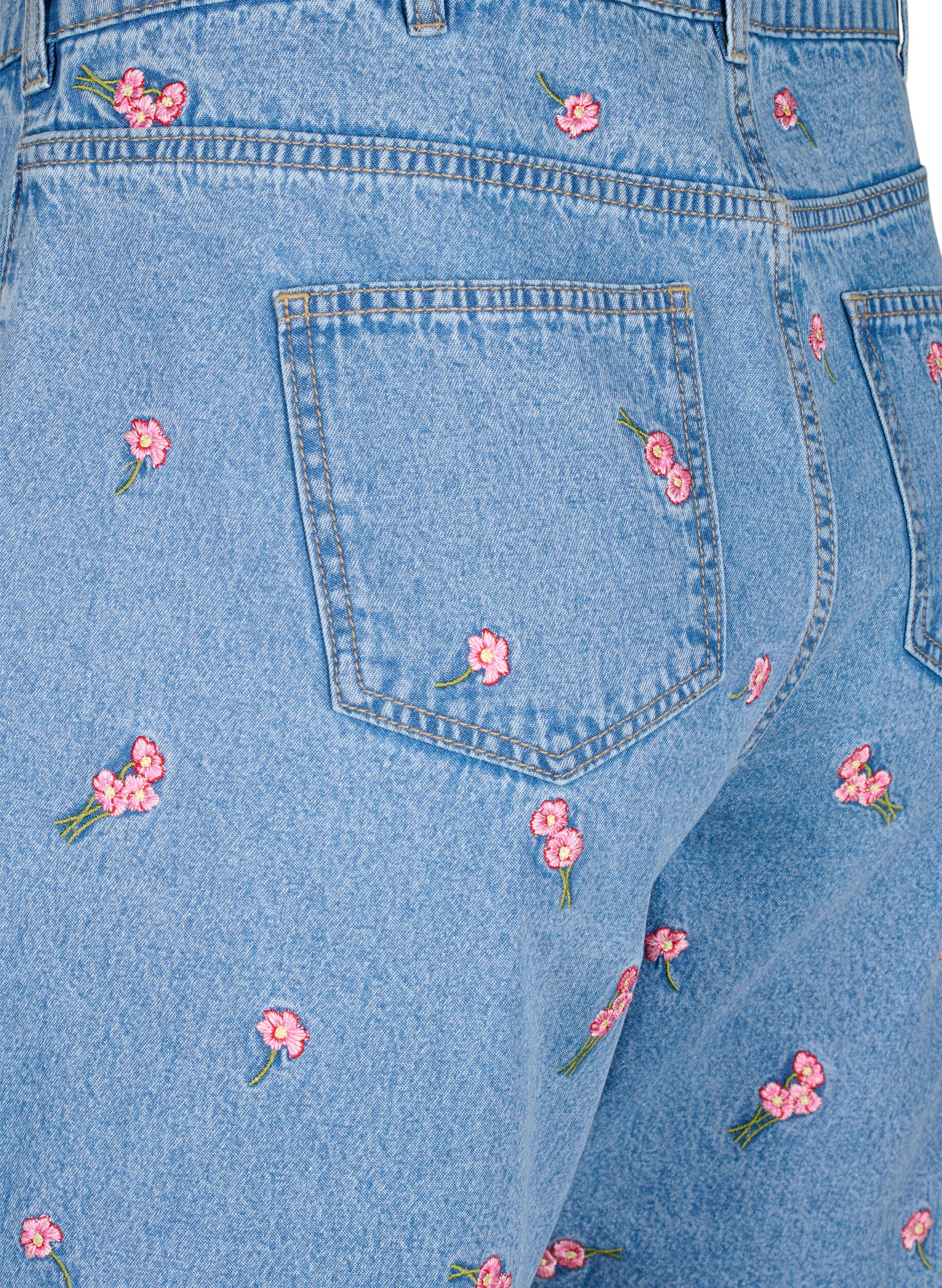 Zizzi Shorts en jean avec des fleurs brod&eacute;es, Bleu Clair, Packshot image number 3
