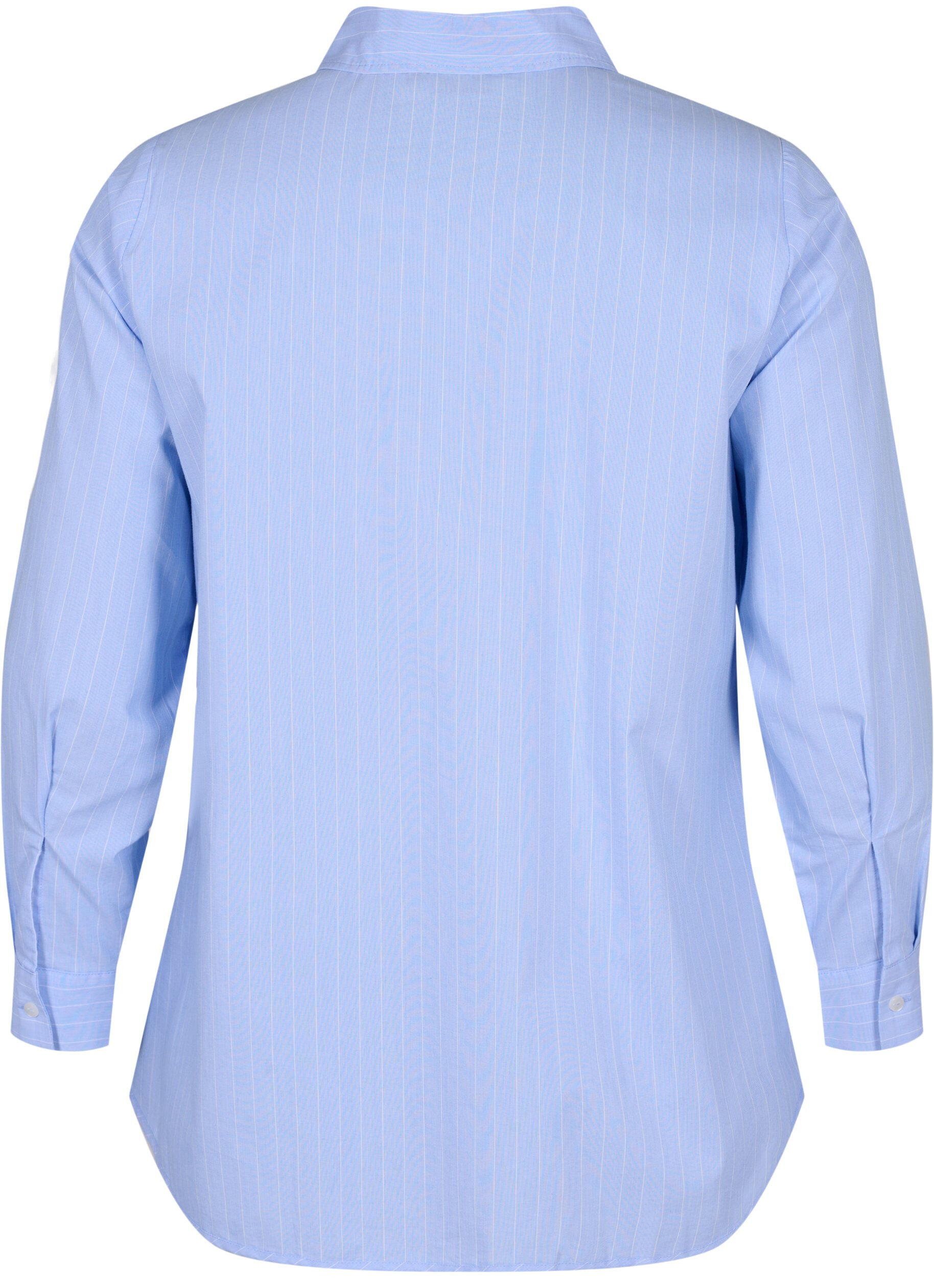 Zizzi Chemise en coton m&eacute;lang&eacute;, Blue w. White Stripe, Packshot image number 1