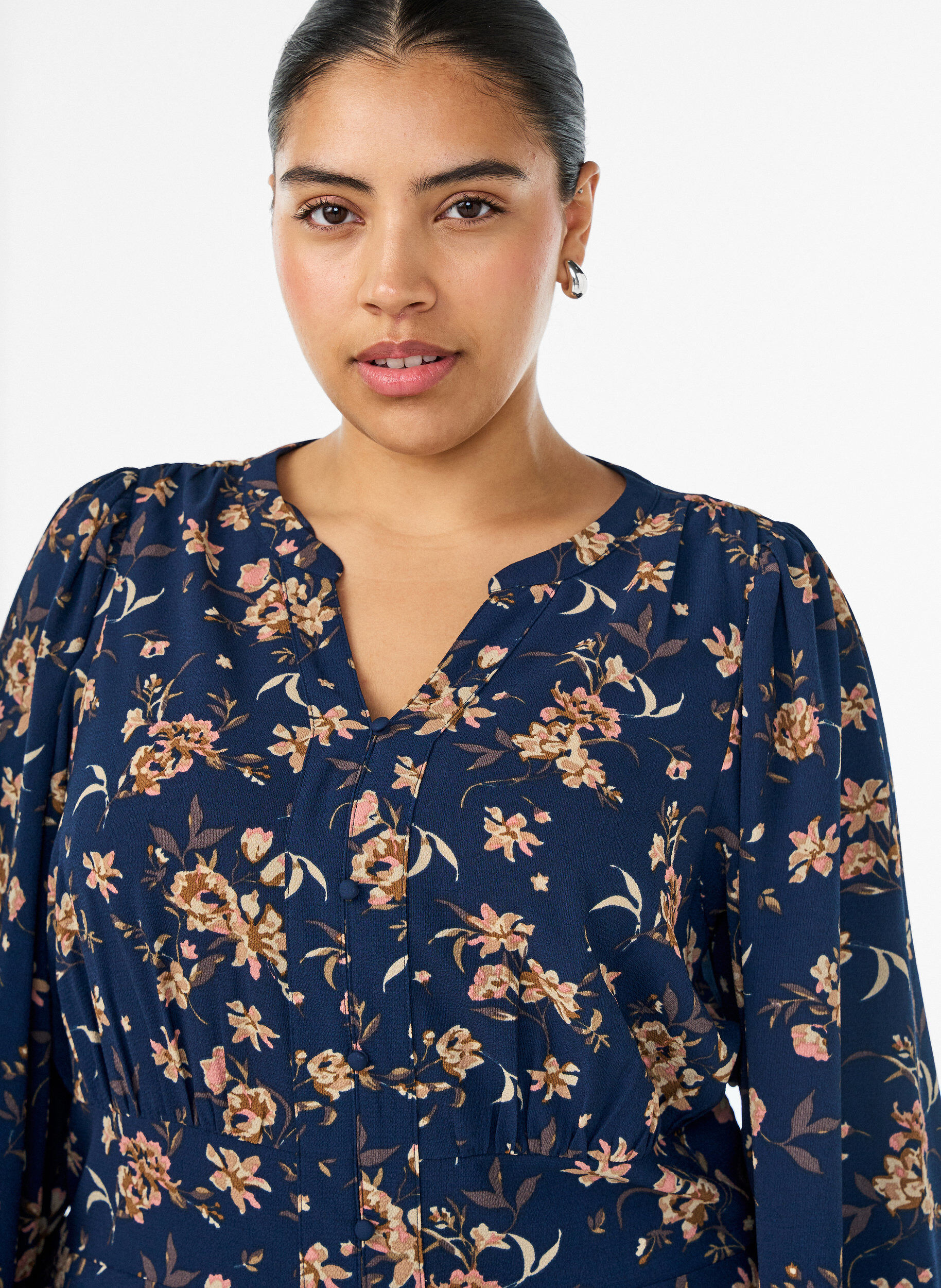 ZizziRobe midi avec smocks et boutons d&eacute;coratifs, Bleu, Model image number 2