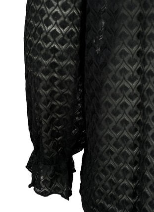 Blouse met lange mouwen en gedessineerde textuur, Black, Packshot image number 3