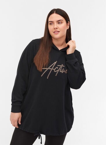 Sweatshirt met capuchon en verstelbare onderkant, Black, Model image number 0