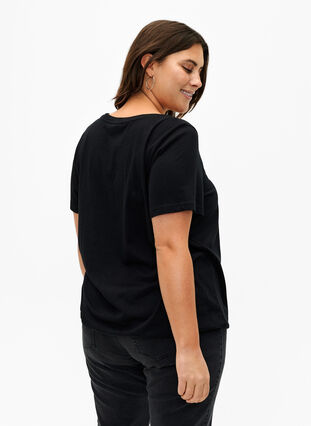 T-shirt en coton à manches courtes avec bord élastique, Black w. Live, Model image number 1