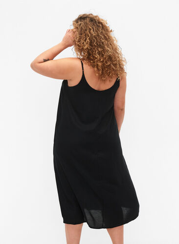 Mouwloos midi jurk in viscose, Black, Model image number 1