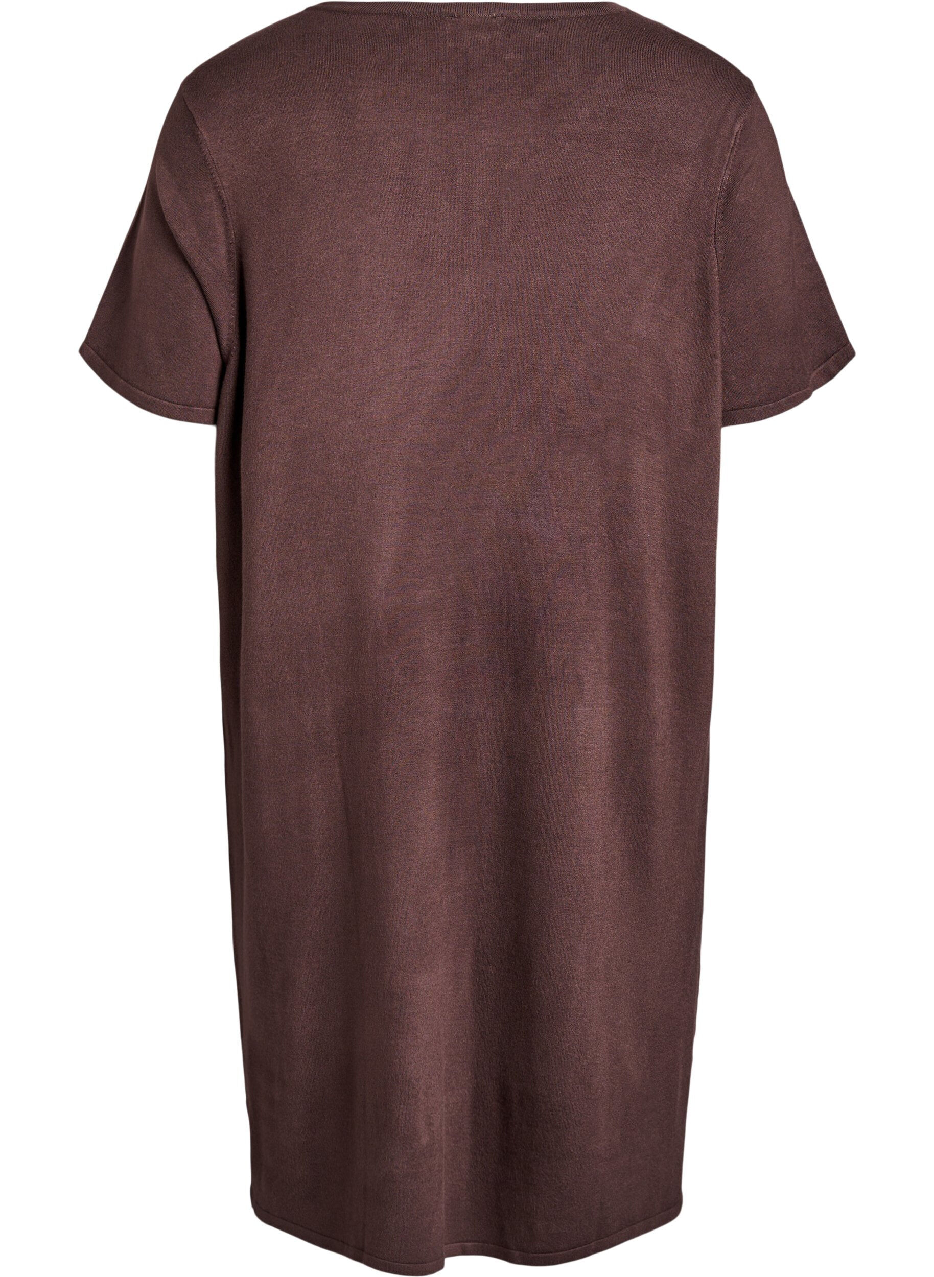 Zizzi Robe mi-longue en maille avec manches courtes, Marron, Packshot image number 1