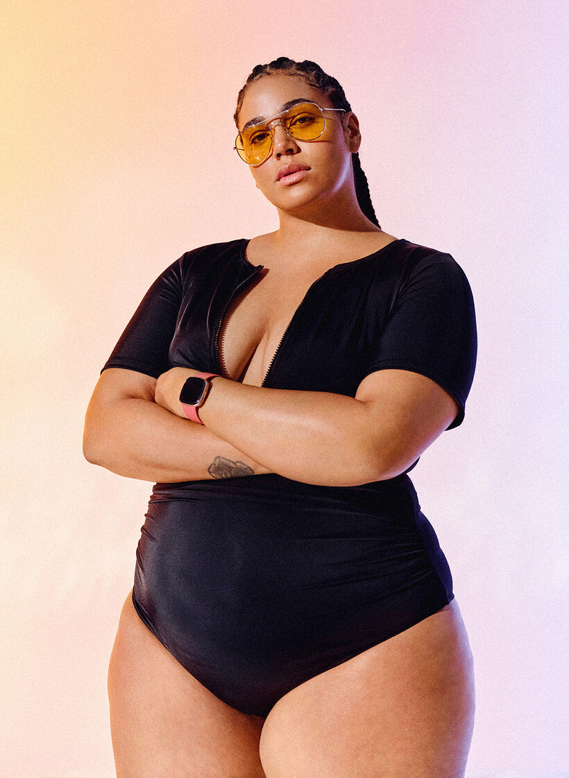 Badpak met rits en korte mouwen, Black, Image image number 0