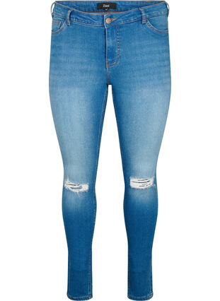Super slanke Sanna jeans met vernietiging, Blue denim, Packshot image number 0