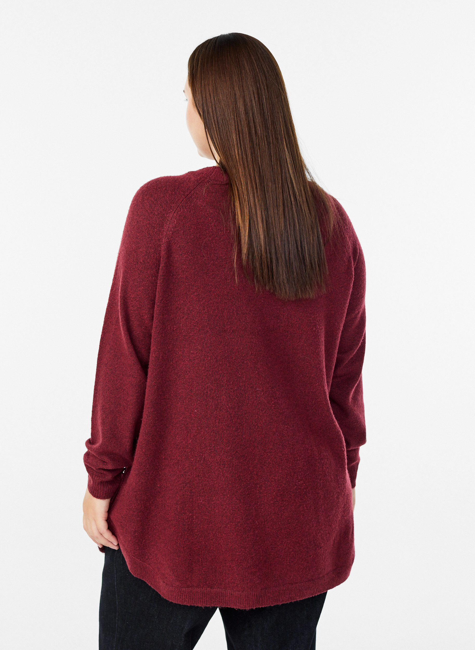 ZizziLange gebreide blouse met balknopen, Donker Bordeaux, Model image number 2
