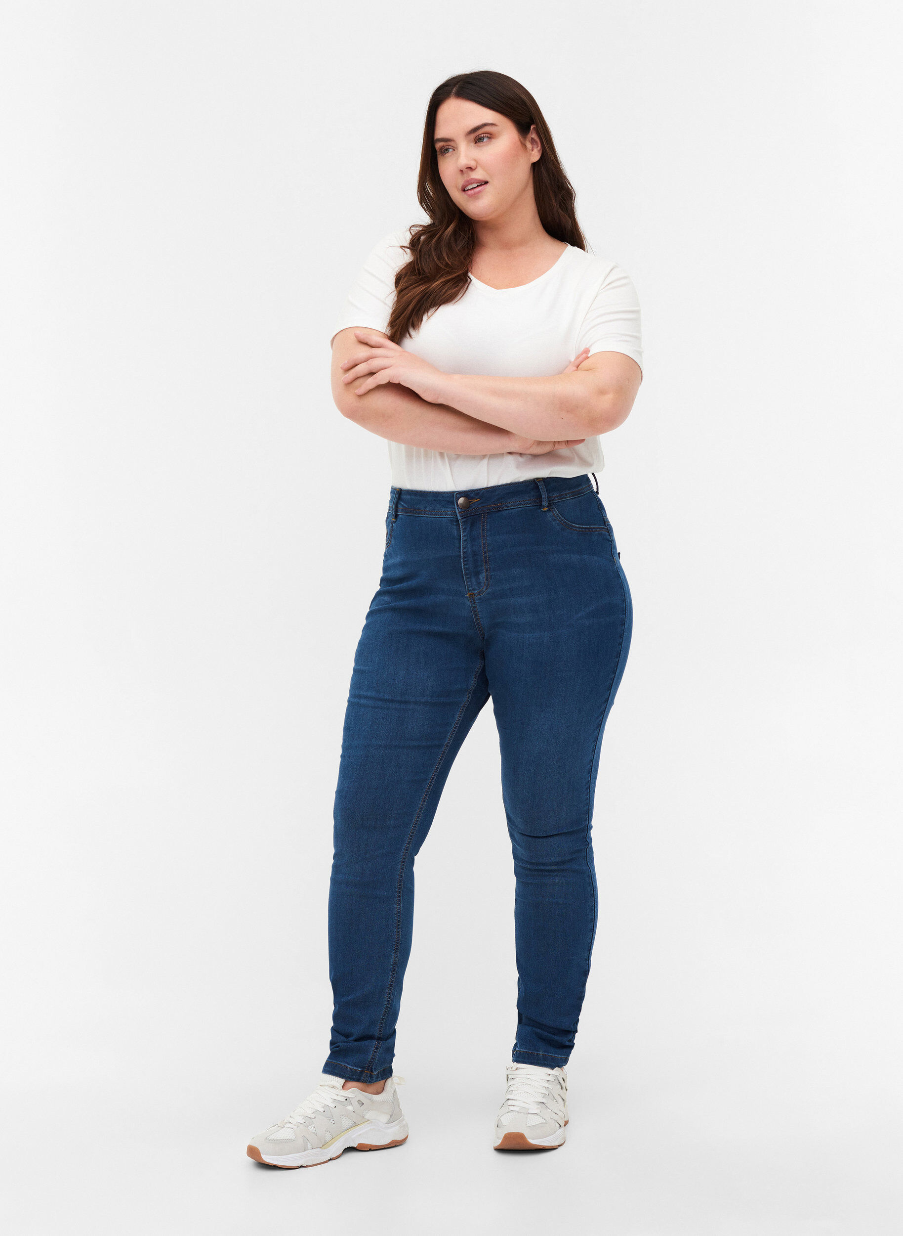 ZizziExtra slim fit Amy jeans met hoge taille, Blauw, Model image number 0
