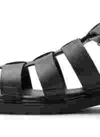 Sandale en cuir de forme large, Black, Model