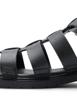 Leren sandaal met brede pasvorm, Black, Model image number 0
