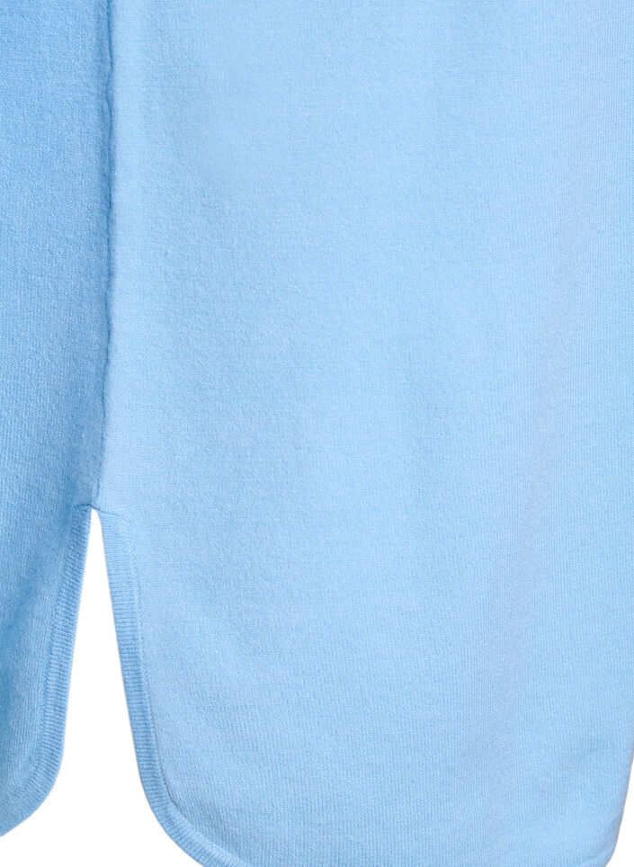 Gebreide blouse met ronde hals en gebreid patroon, Blauw, Packshot image number 3