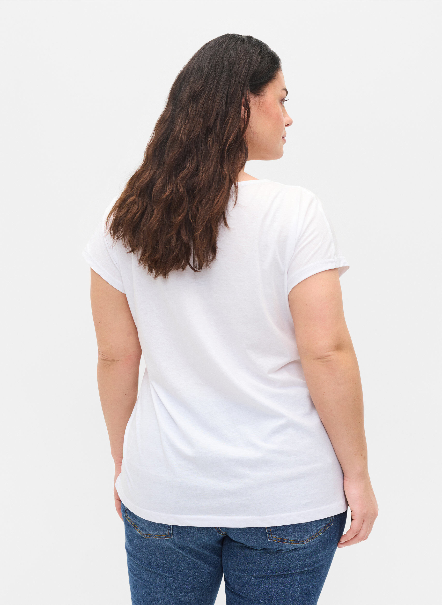 Zizzi T-shirt en m&eacute;lange coton, Bright White, Model image number 2