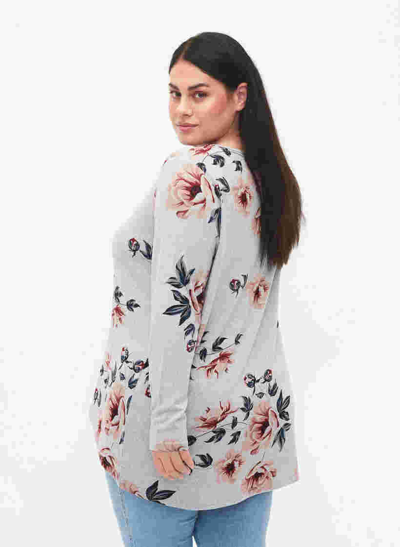 Bloemen blouse met lange mouwen, LGM w Rose Flower, Model image number 1