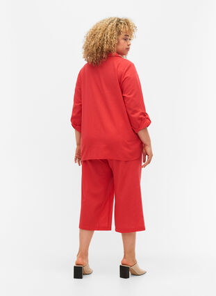 Pantalon 7/8 en coton mélangé avec du lin, Hibiscus, Model image number 1