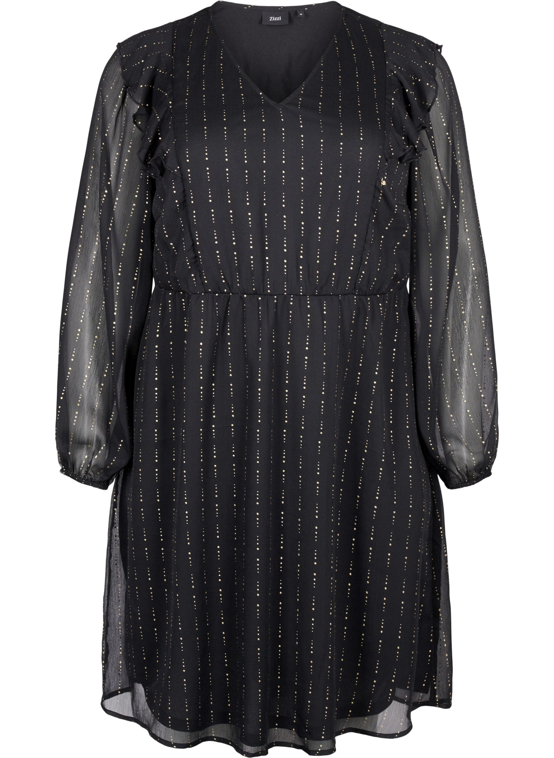 Zizzi Robe en mousseline &agrave; motifs et volants, Black, Packshot image number 0