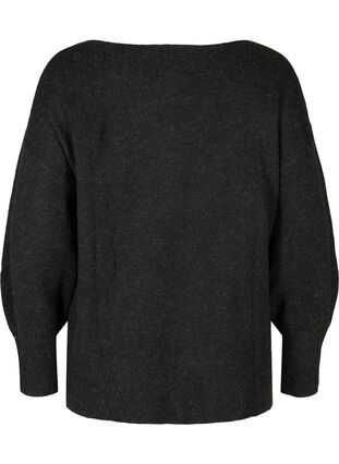 Gebreide trui met pofmouwen, Black, Packshot image number 1
