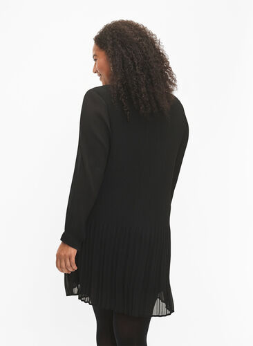 Tunique plissée à manches longues, Black, Model image number 1