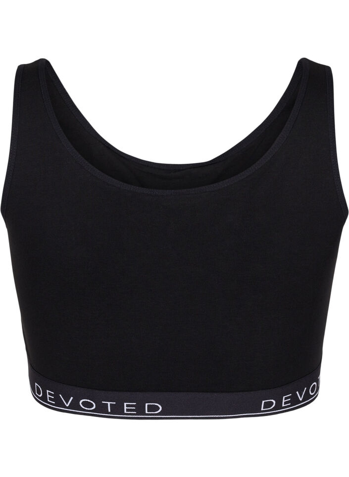 Soutien-gorge en coton non rembourr&eacute; avec impression de texte, Black/Upper Font, Packshot image number 1