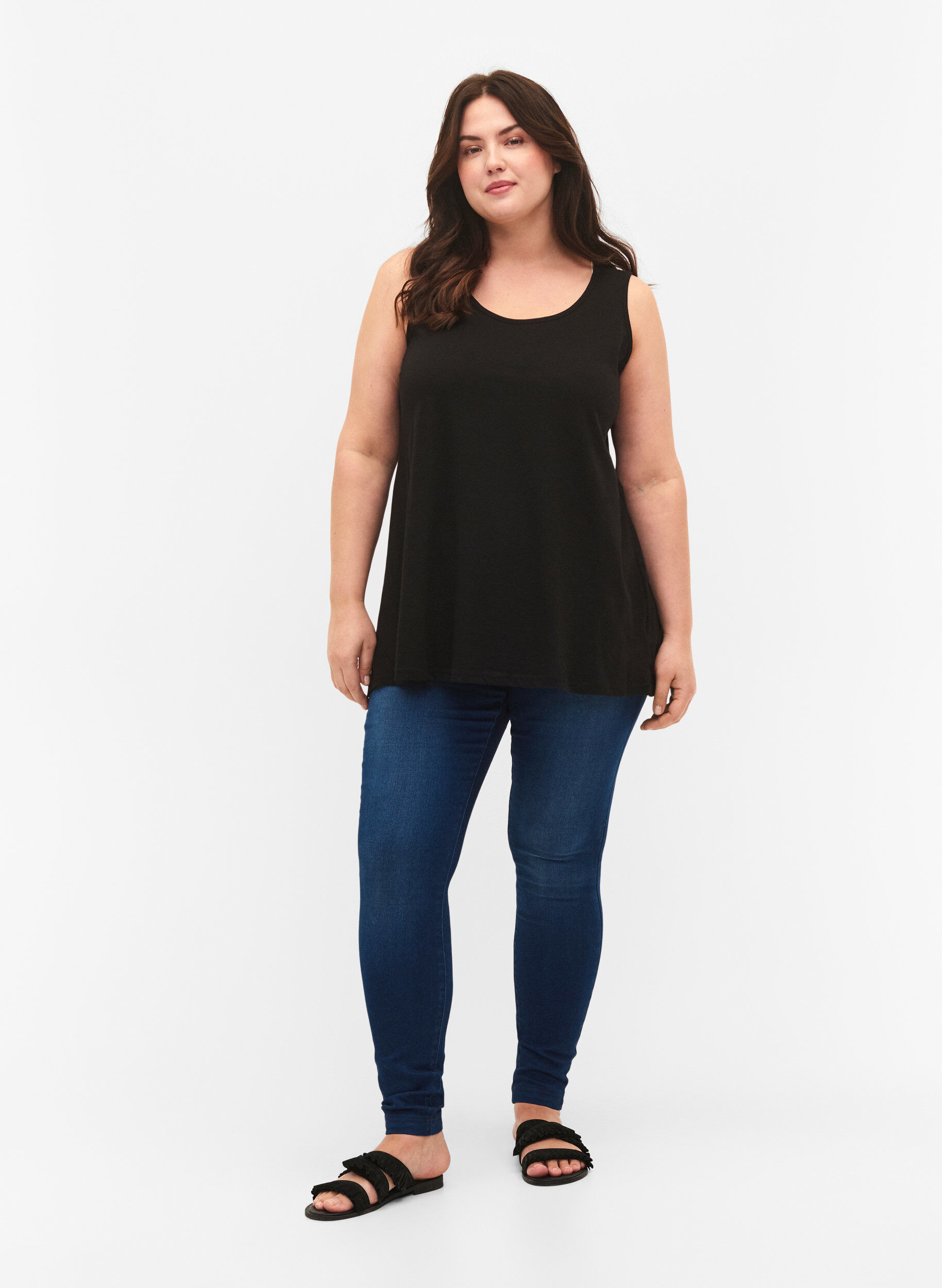 Zizzi Top en coton avec forme en A, Noir, Model image number 1