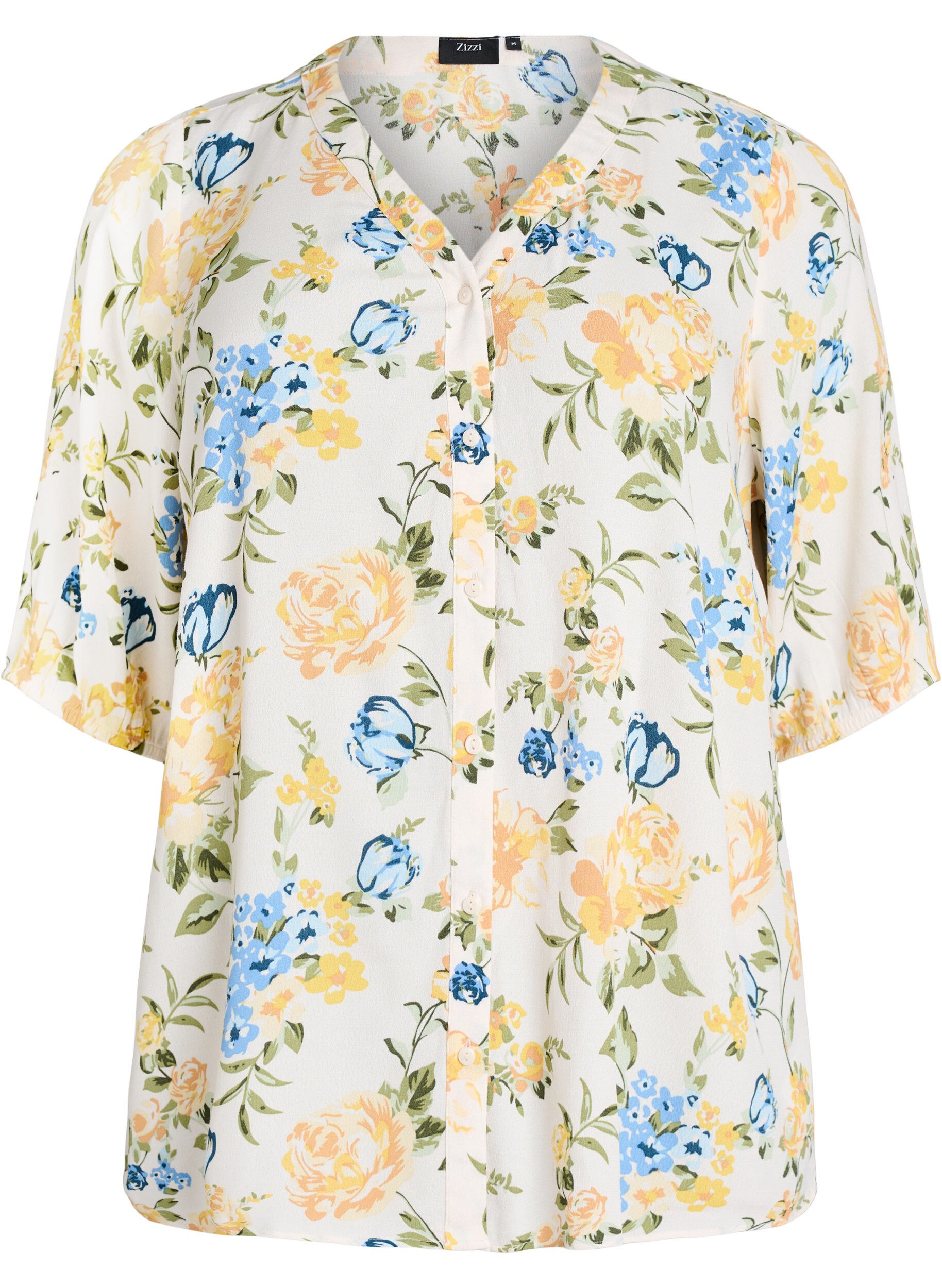 ZizziViscose blouse met print en knoopsluiting, Vanille, Packshot image number 0