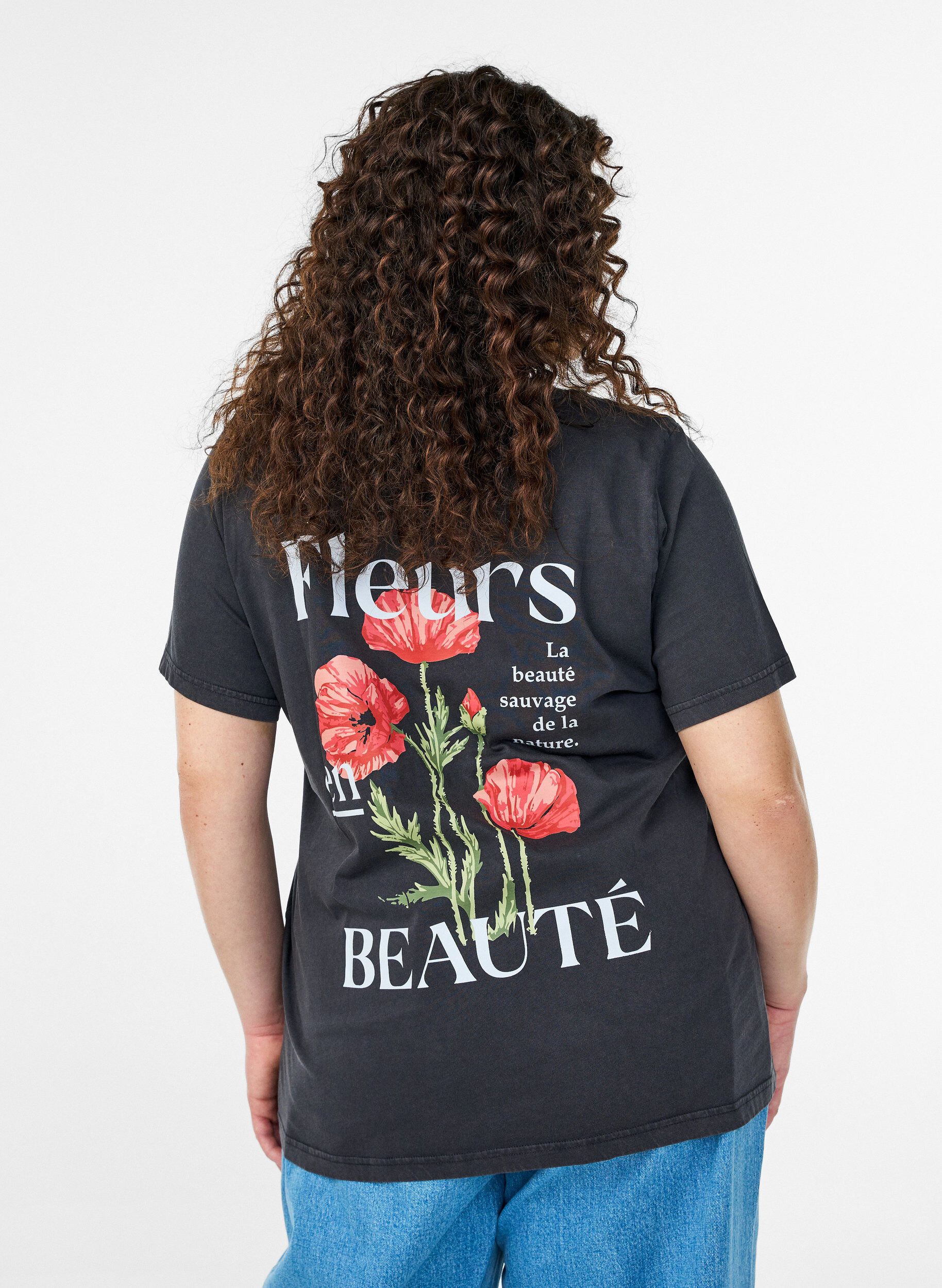 ZizziKatoenen T-shirt met print op de voorkant en achterkant, 9991, Model image number 2