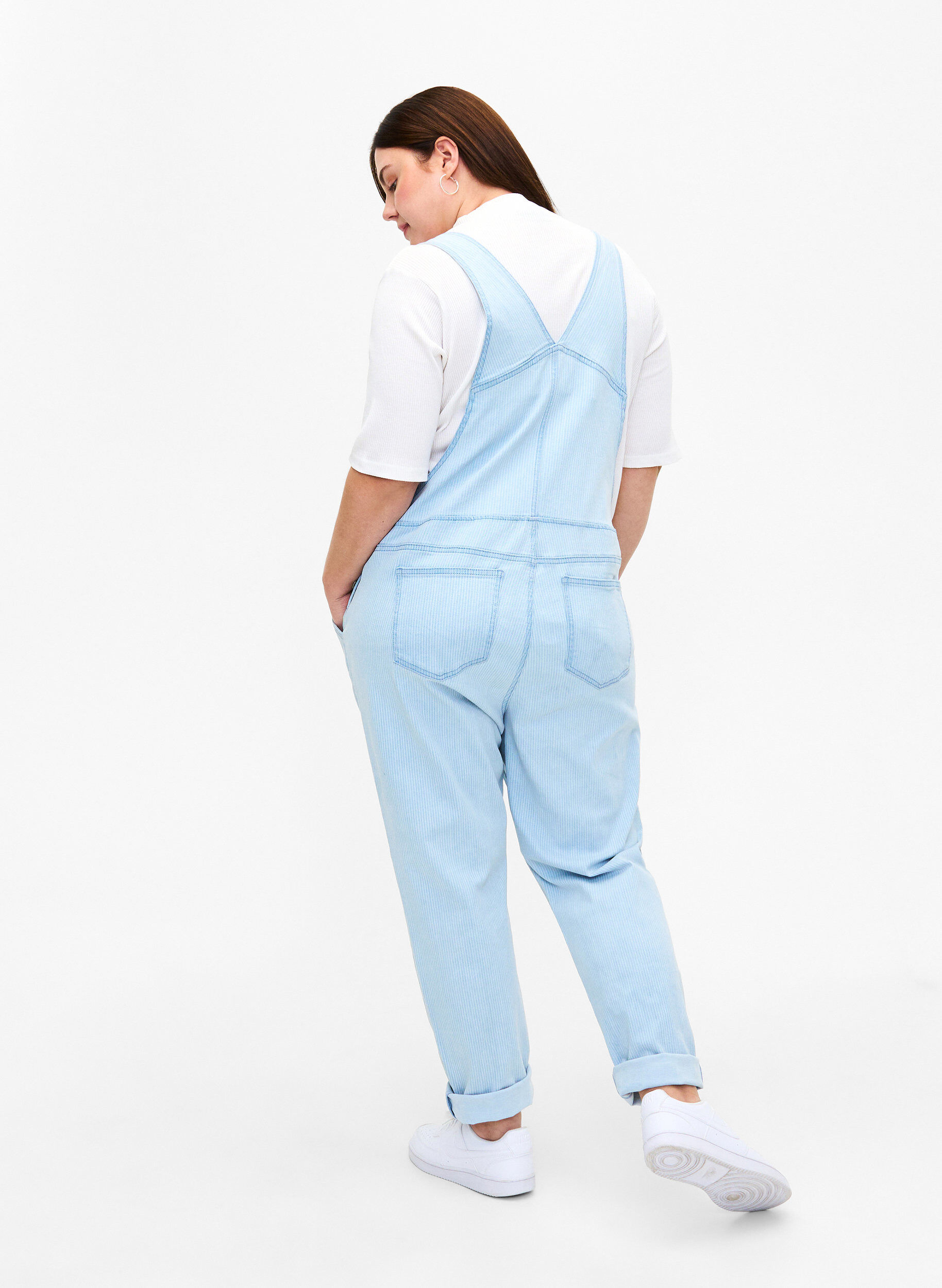 ZizziGestreepte denim overall, Blauw, Model image number 1