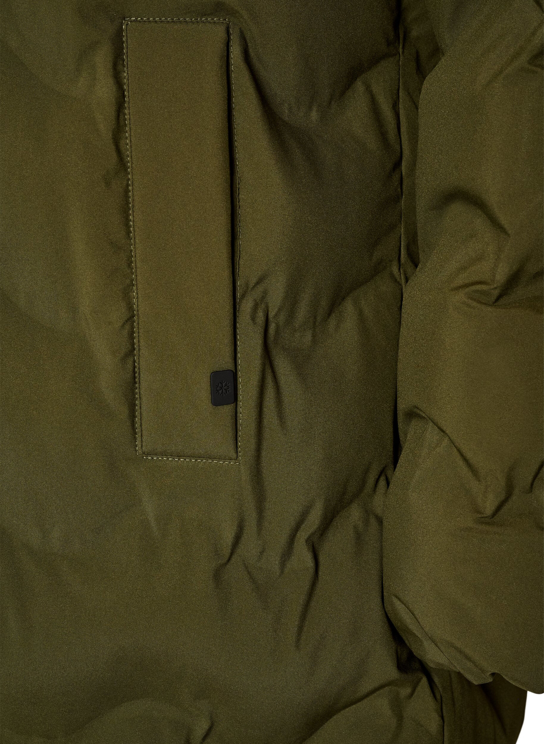 ZizziLange gewatteerde jas met capuchon en een golfpatroon, Groen, Packshot image number 3
