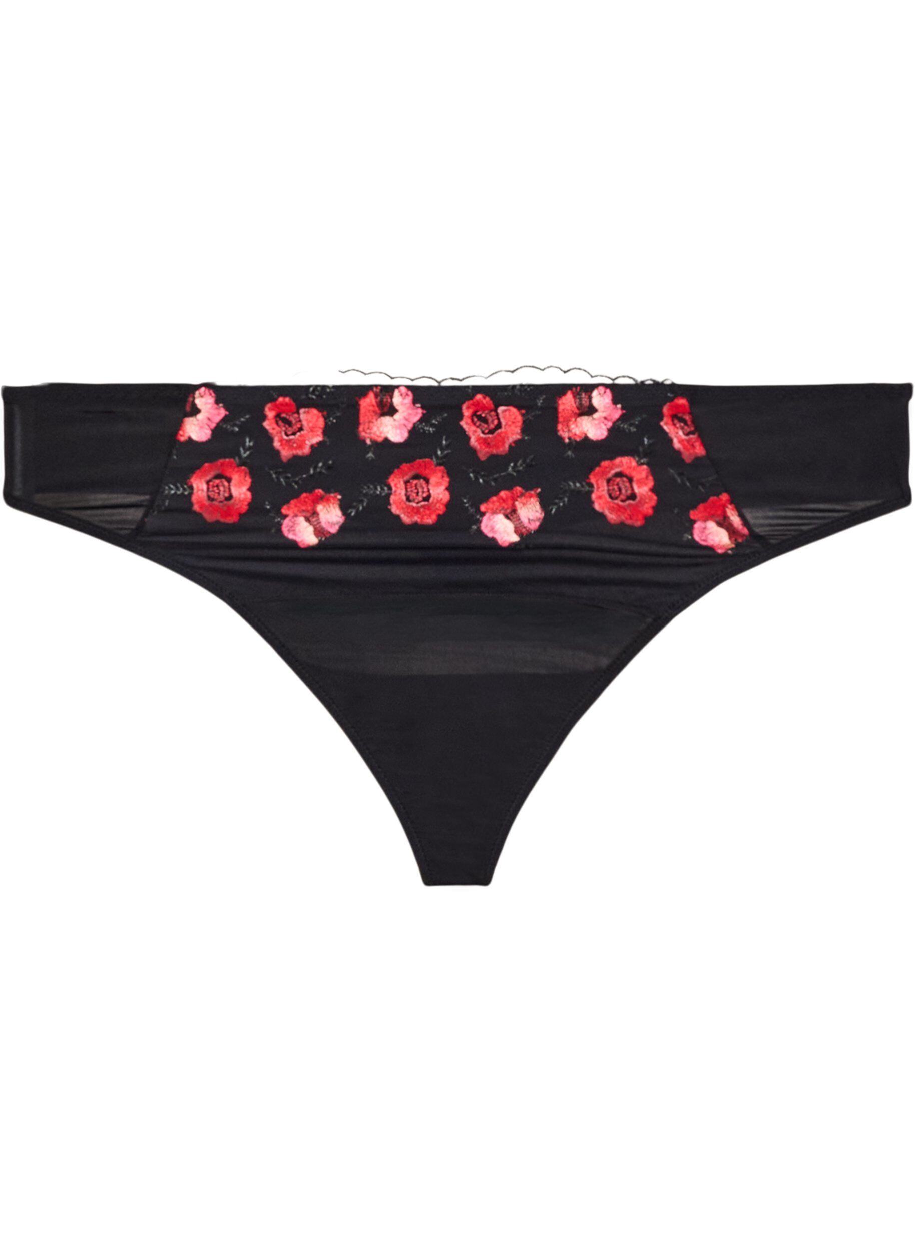 Microvezel string met geborduurde bloemen