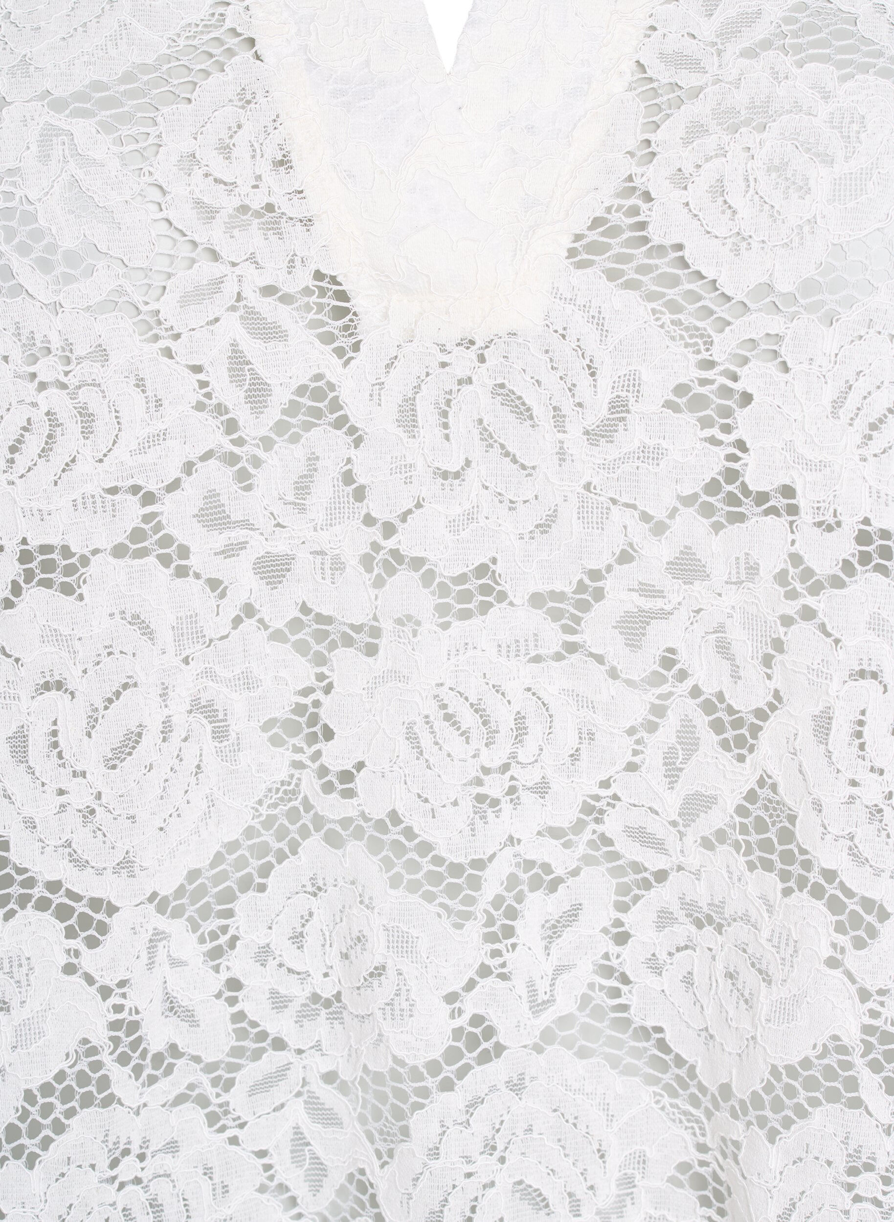 ZizziKanten blouse met een kraag en V-hals, Vanille, Packshot image number 2