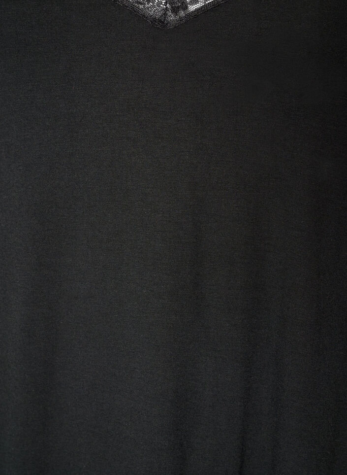 Nuisette en viscose avec dentelle et fentes, Noir, Packshot image number 2