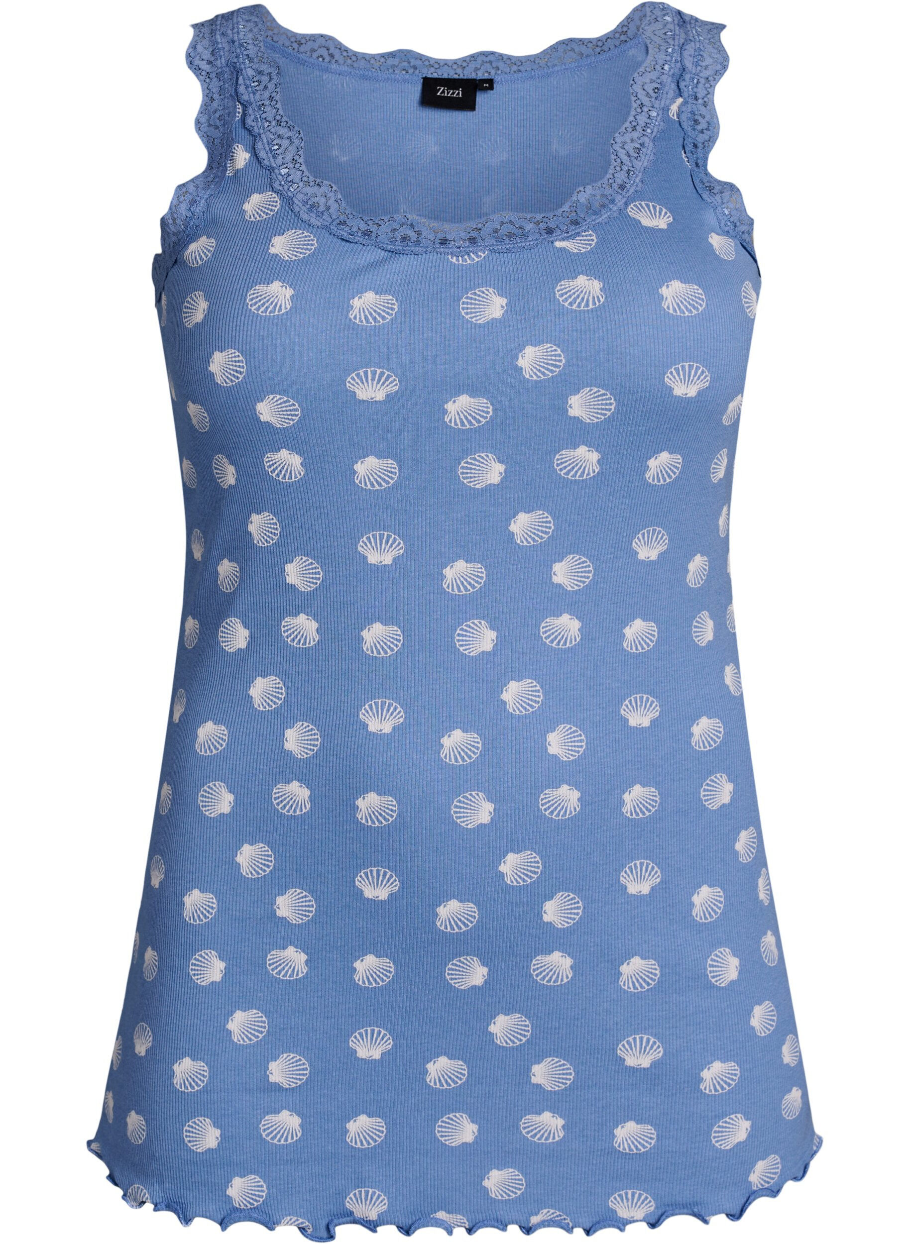 Top met print en kanten rand